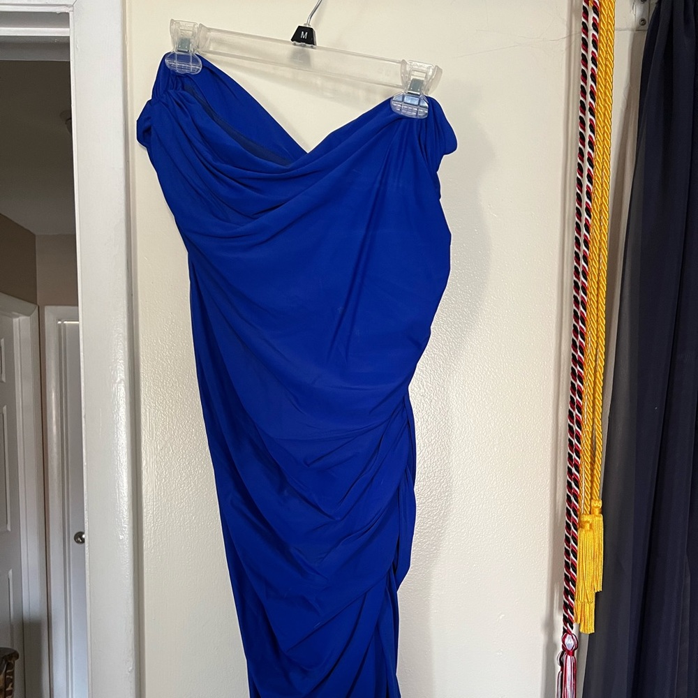 One shoulder blue dress